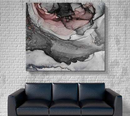 Modern Gray Marble Mystery Elegant Liquid Ebru Art Fluid Art, Oriental Marbling Canvas Print Artesty   