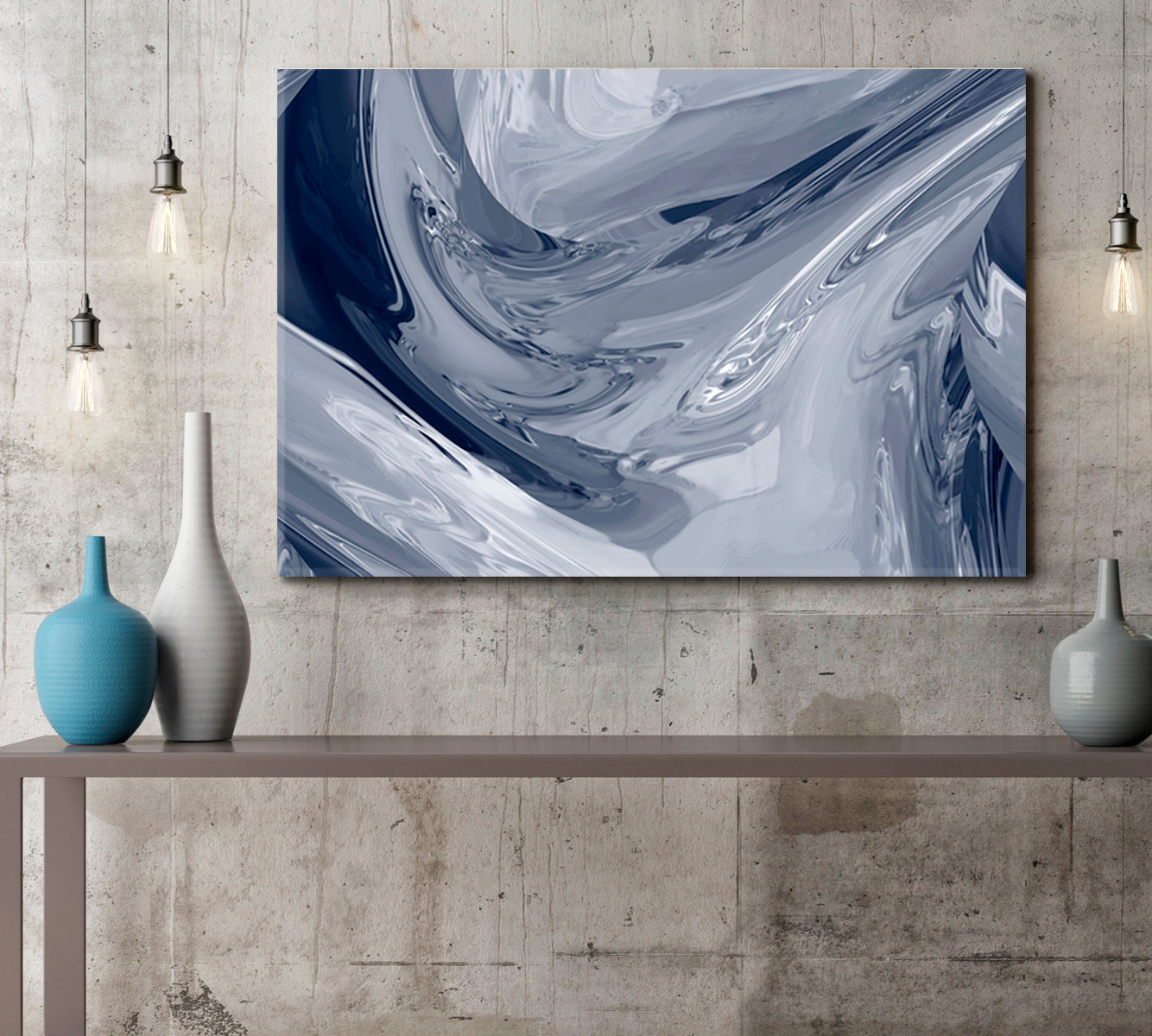 Beautiful Gray Liquid Abstract Chrome Metallic Effect Poster Fluid Art, Oriental Marbling Canvas Print Artesty 1 panel 24" x 16" 