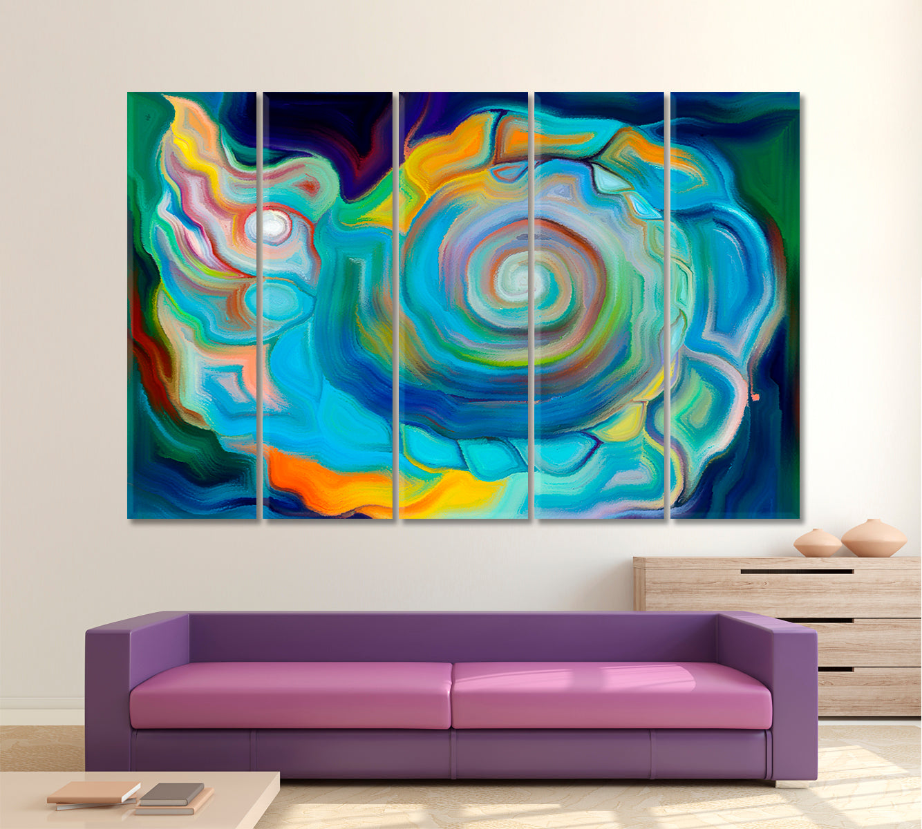 SEA LIFE IN FORMS  Abstract Seashell Vivid Contemporary Abstraction Canvas Print Abstract Art Print Artesty 5 panels 36" x 24" 