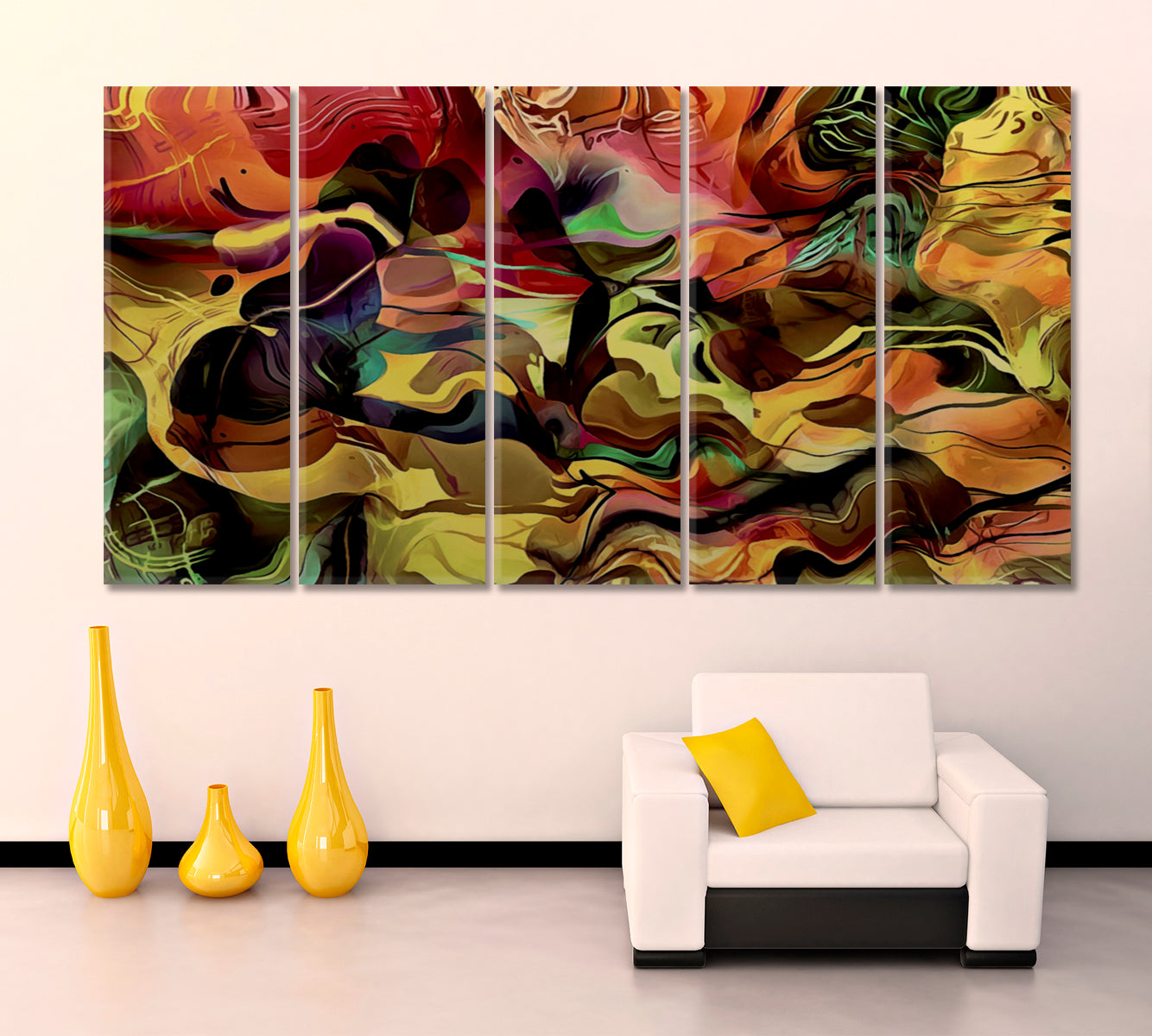 Abstract Colorful Wavy Spirals Contemporary Art Artesty 5 panels 36" x 24" 