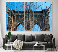 Brooklyn Bridge American Flag New York City US Canvas Print Famous Landmarks Artwork Print Artesty 5 panels 36" x 24" 