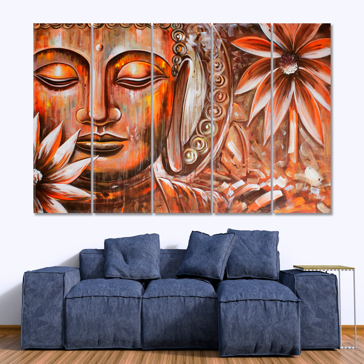 Spiritual Lord Buddha Face Religious Modern Art Artesty 5 panels 36" x 24" 