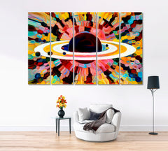 Multicolor Abstract Planet Disk Mosaic Pattern Celestial Home Canvas Décor Artesty 5 panels 36" x 24" 