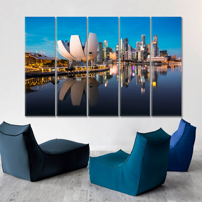 SINGAPORE Urban Business Cityscape Sunset Modern Buildings Cities Wall Art Artesty 5 panels 36" x 24" 