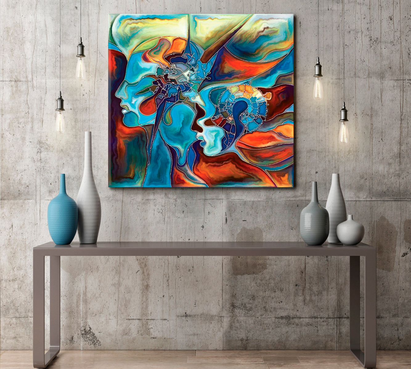 WORLD AND CONSCIOUSNESS Vivid Turquoise Orange Modern Art Abstract Art Print Artesty 1 Panel 46"x46" 