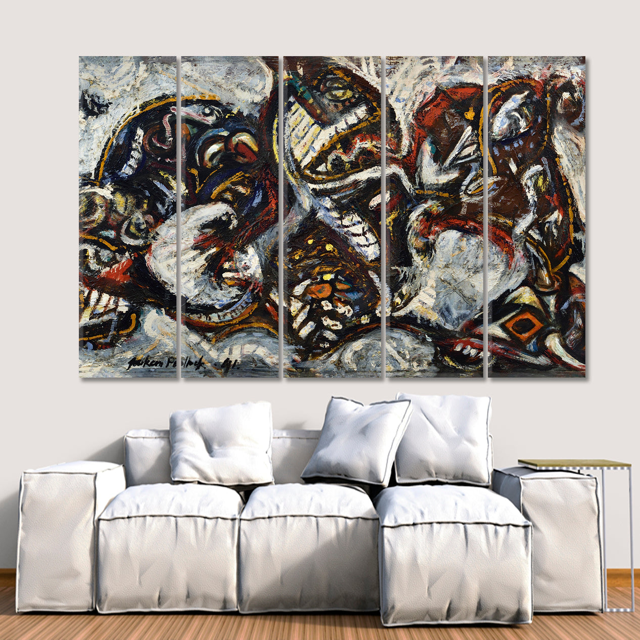 MASKED FORMS Jackson Pollock Style Contemporary Art Artesty 5 panels 36" x 24" 