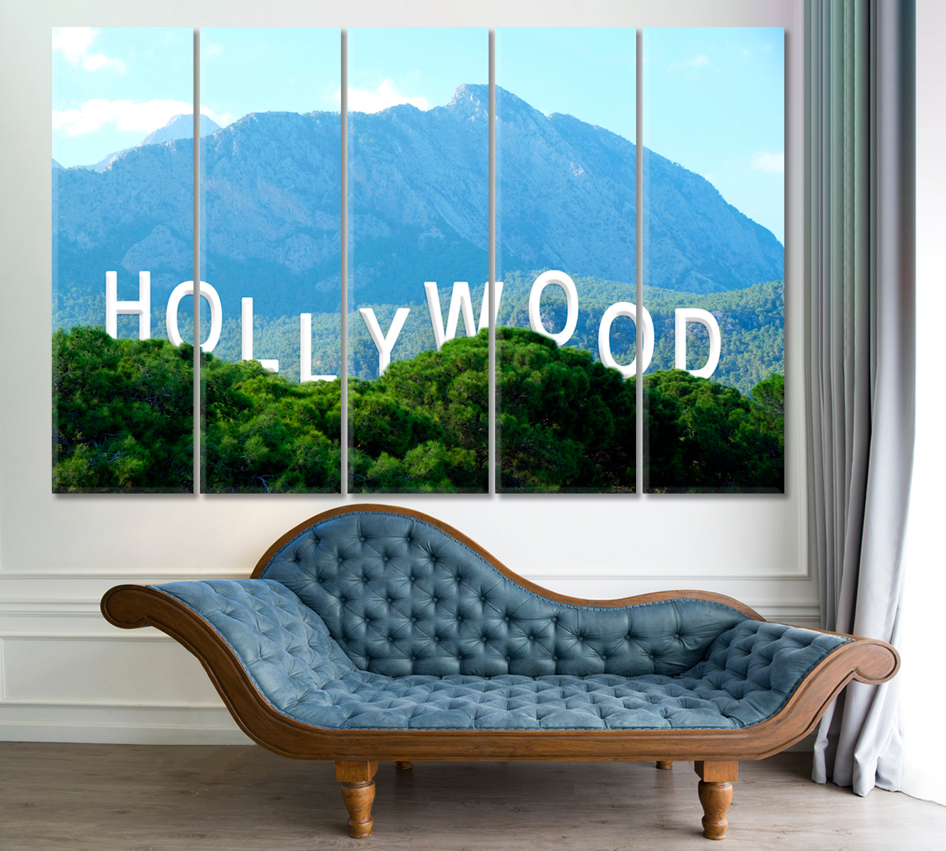 WORLD HOLLYWOOD Hollywood Hills Stunning Landscape Canvas Print Famous Landmarks Artwork Print Artesty 5 panels 36" x 24" 