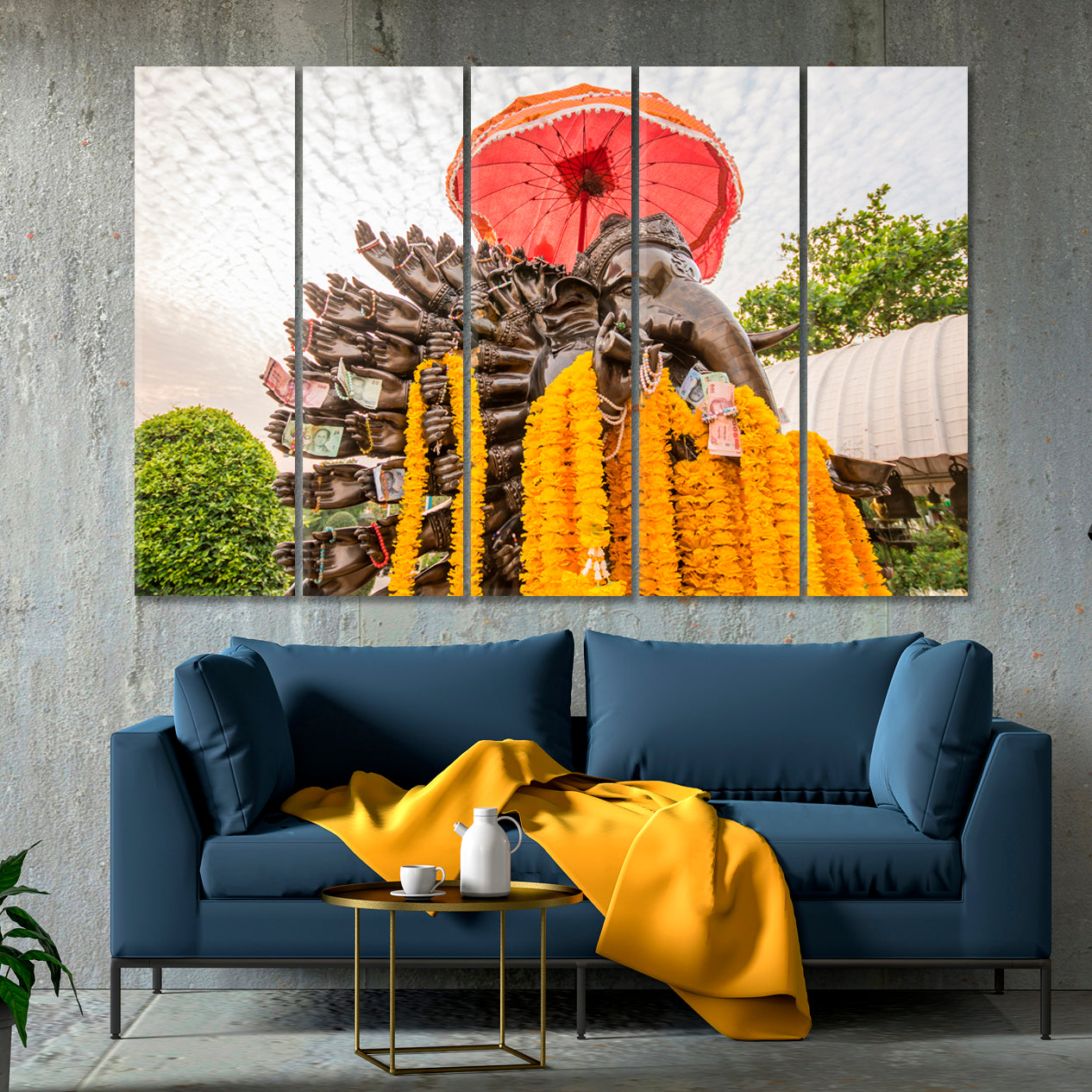 THAILAND Ganesha Hindu Elephant Head God of Knowledge Success Countries Canvas Print Artesty 5 panels 36" x 24" 