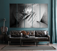 Lotus Buddha Hands Black and White Spiritual Poster Religious Modern Art Artesty 5 panels 36" x 24" 