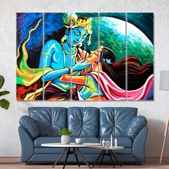Lord Radha Krishna Hindu Religious Poster Religious Modern Art Artesty 5 panels 36" x 24" 