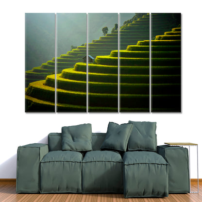 Beauty of Terraced Rice Field Mountain Landscape Scenery Landscape Fine Art Print Artesty 5 panels 36" x 24" 