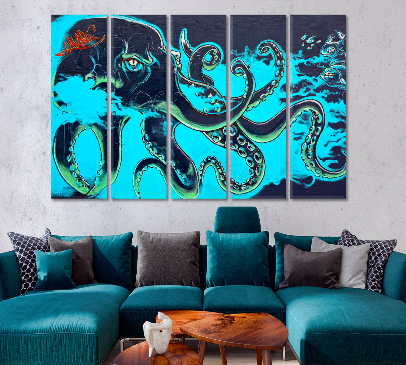 Octopus Street Art Contemporary Abstract Art Urban Graffiti Canvas Print Street Art Canvas Print Artesty 5 panels 36" x 24" 