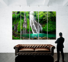 Banyumala Jungle Waterfall Cascade Tropical Rainforest Turquoise Blue Pond Scenery Landscape Fine Art Print Artesty 5 panels 36" x 24" 