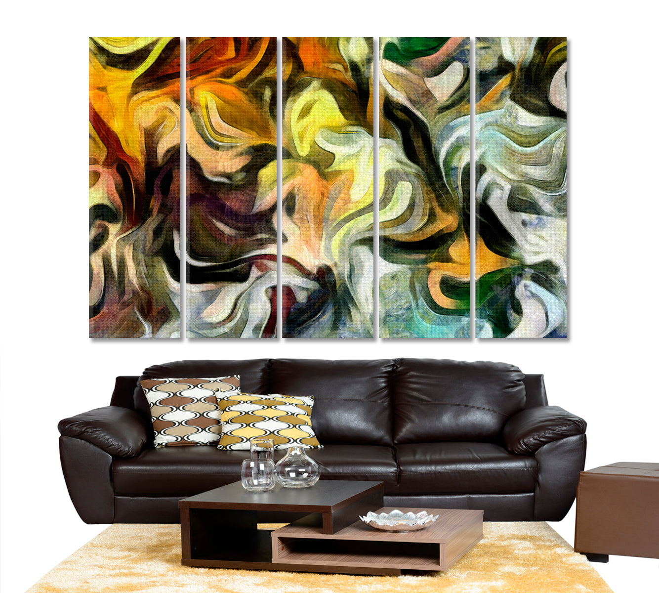 ART & WHIMSY  Fluid Lines and Color Movement Abstract Art Print Artesty 5 panels 36" x 24" 