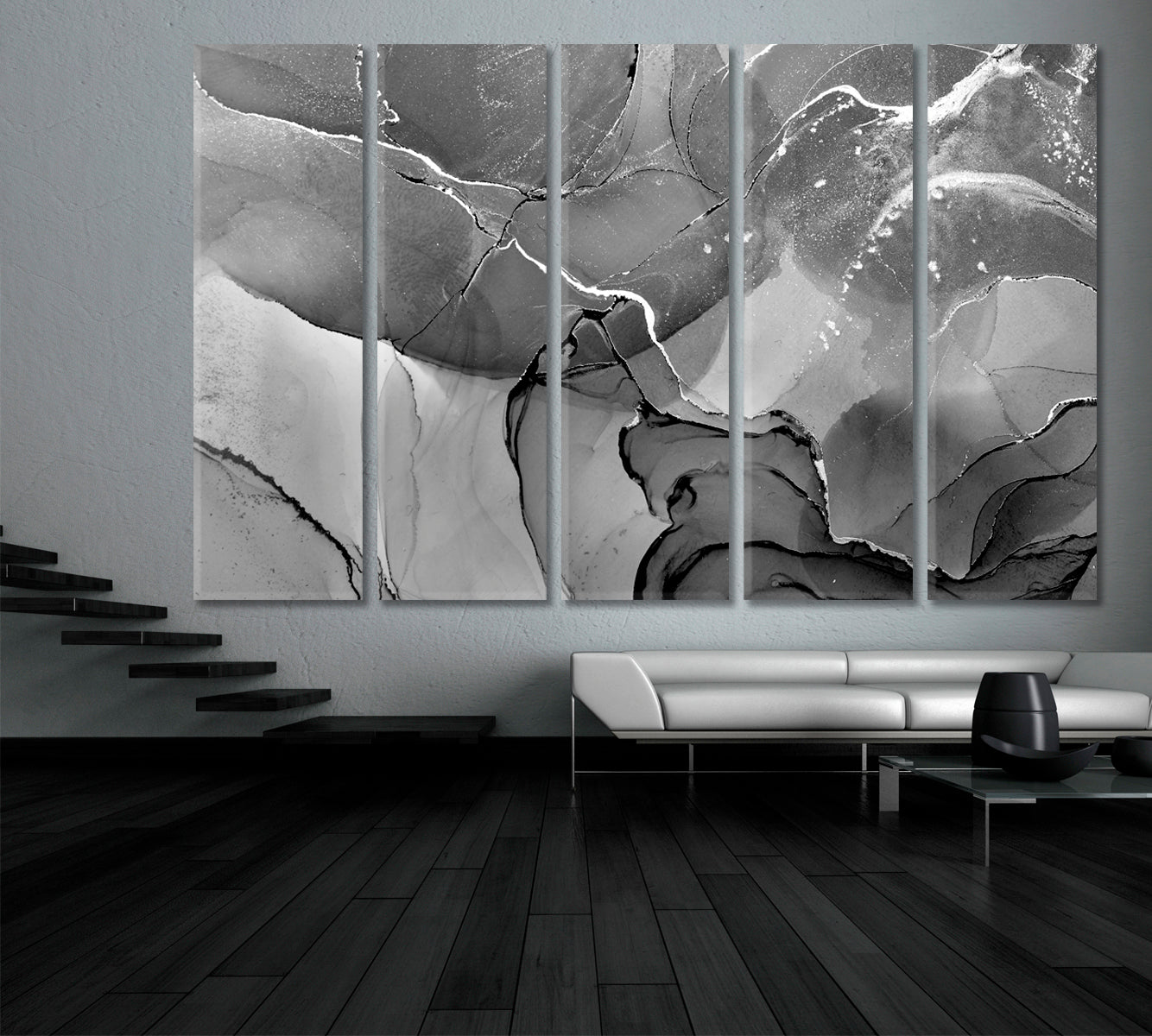 Mixing Acrylic Paints Modern Marble Black And White Fluid Art, Oriental Marbling Canvas Print Artesty   