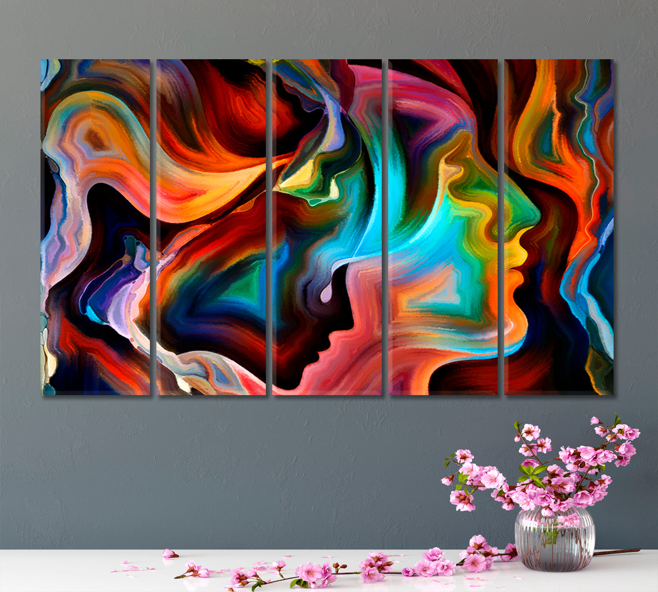 Futurism Expressionism Human and Nature Consciousness Art Artesty 5 panels 36" x 24" 