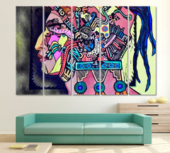 AZTEC Warrior Cubism Grunge Contemporary Art Artesty 5 panels 36" x 24" 