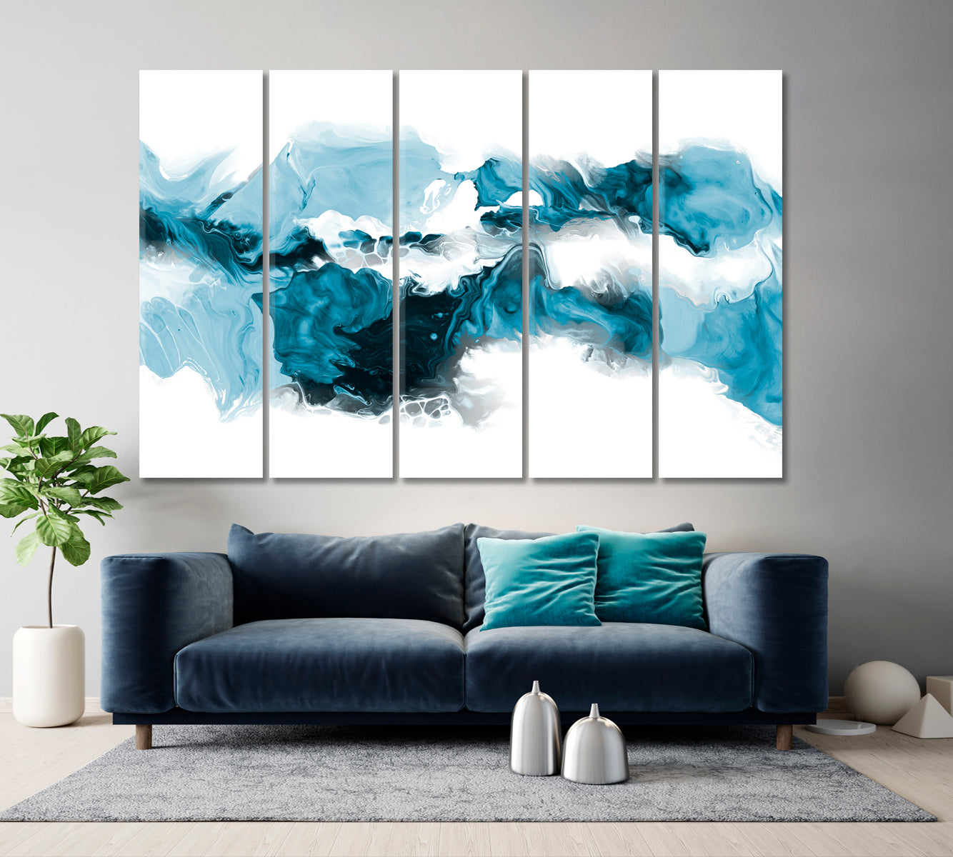 Creative Abstract Marble Painting Fluid Art, Oriental Marbling Canvas Print Artesty 5 panels 36" x 24" 