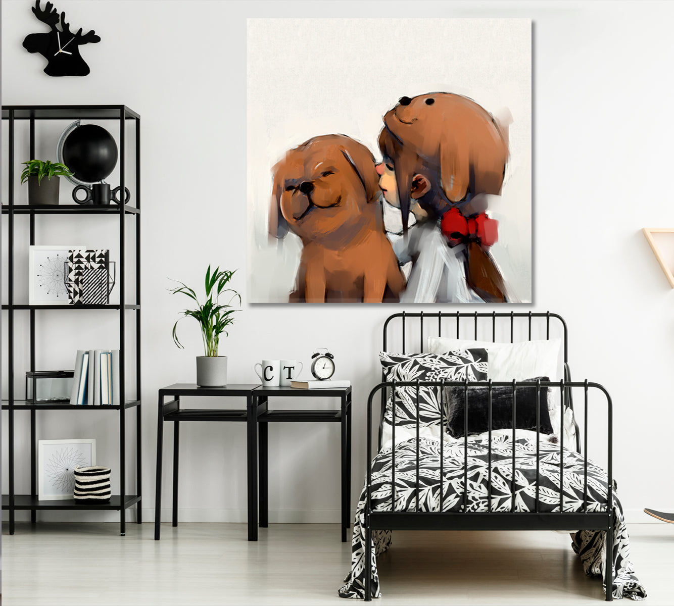 Cute Girl And Little Dog Sweet Art For Kids Kids Room Canvas Art Print Artesty   