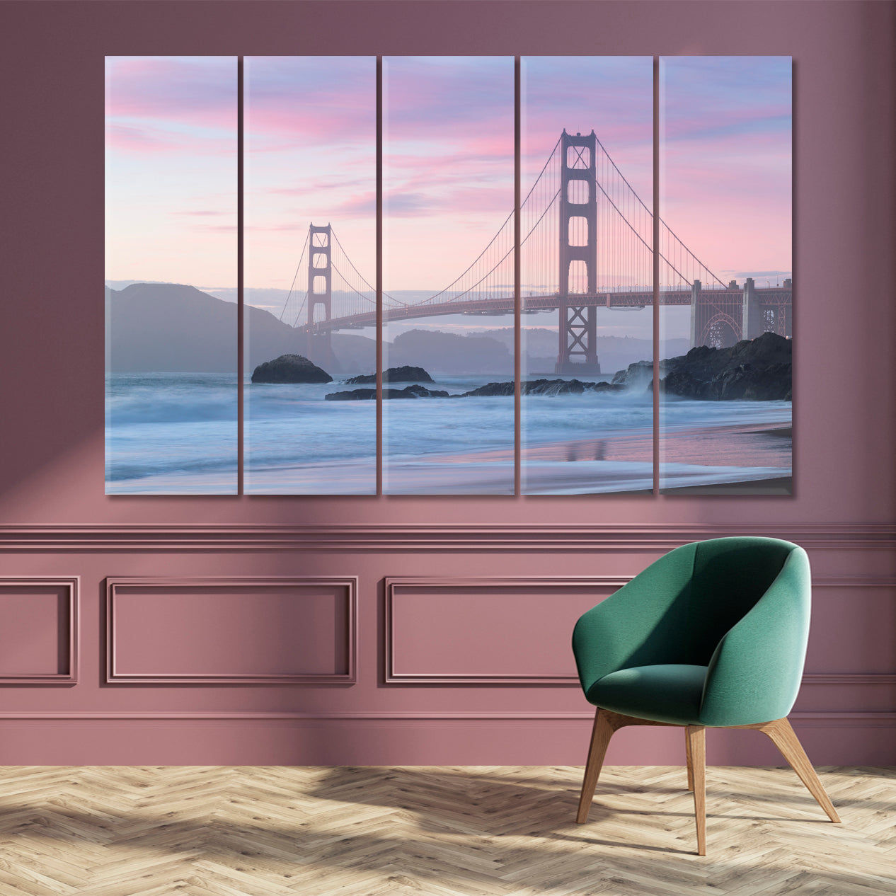 Famous Golden Gate Bridge San Francisco California Cities Wall Art Artesty 5 panels 36" x 24" 