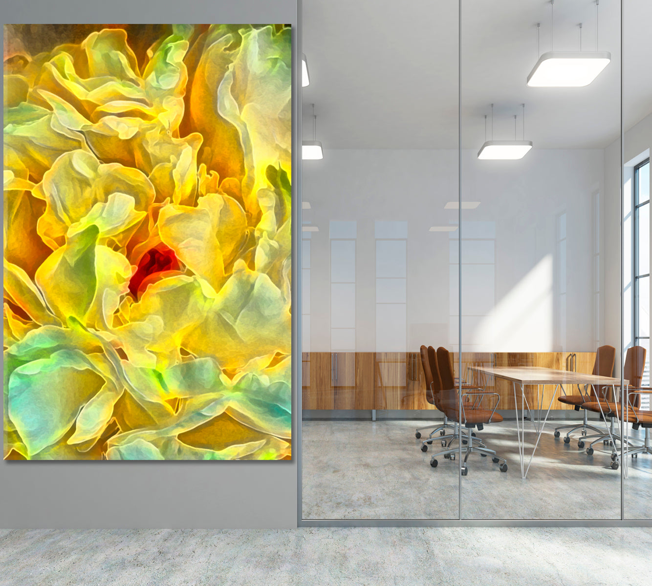 Yellow Petals Vivid Abstract Pattern Canvas Print - Vertical Floral & Botanical Split Art Artesty   