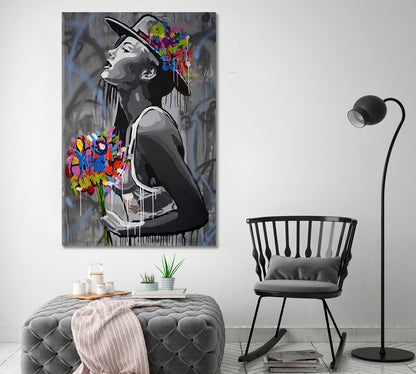 WOMAN OF THE WORLD Expressionism Drip Paint Street Art Creative Grunge Style Canvas Print - Vertical Contemporary Art Artesty   