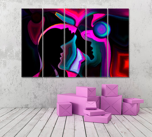 Inner World Human profiles and Colorful Shapes Abstract Art Print Artesty 5 panels 36" x 24" 