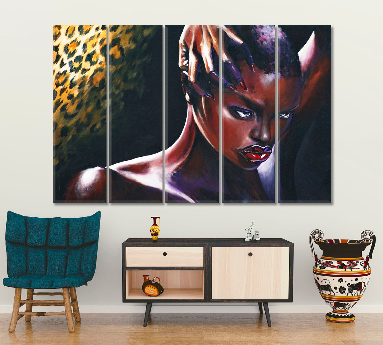 BEAUTY OF BLACK Stunning Beautiful African Woman Contemporary African Style Canvas Print Artesty 5 panels 36" x 24" 