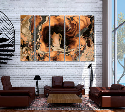 Abstract Marble Ebru Suminagashi Technique Fluid Art, Oriental Marbling Canvas Print Artesty 5 panels 36" x 24" 