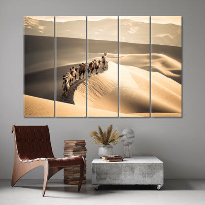 CAMELS Sand Dunes Desert Landscape Scenery Landscape Fine Art Print Artesty 5 panels 36" x 24" 