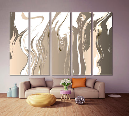 BEIGE Abstract Swirl Marble Liquid Colors Fluid Art, Oriental Marbling Canvas Print Artesty 5 panels 36" x 24" 