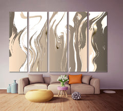 BEIGE Abstract Swirl Marble Liquid Colors Fluid Art, Oriental Marbling Canvas Print Artesty 5 panels 36" x 24" 
