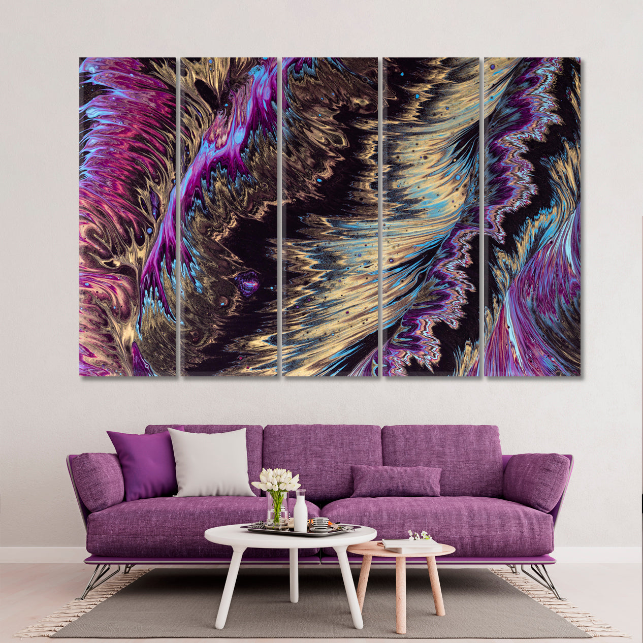 Marble Purple Abstract Pattern Abstract Art Print Artesty 5 panels 36" x 24" 