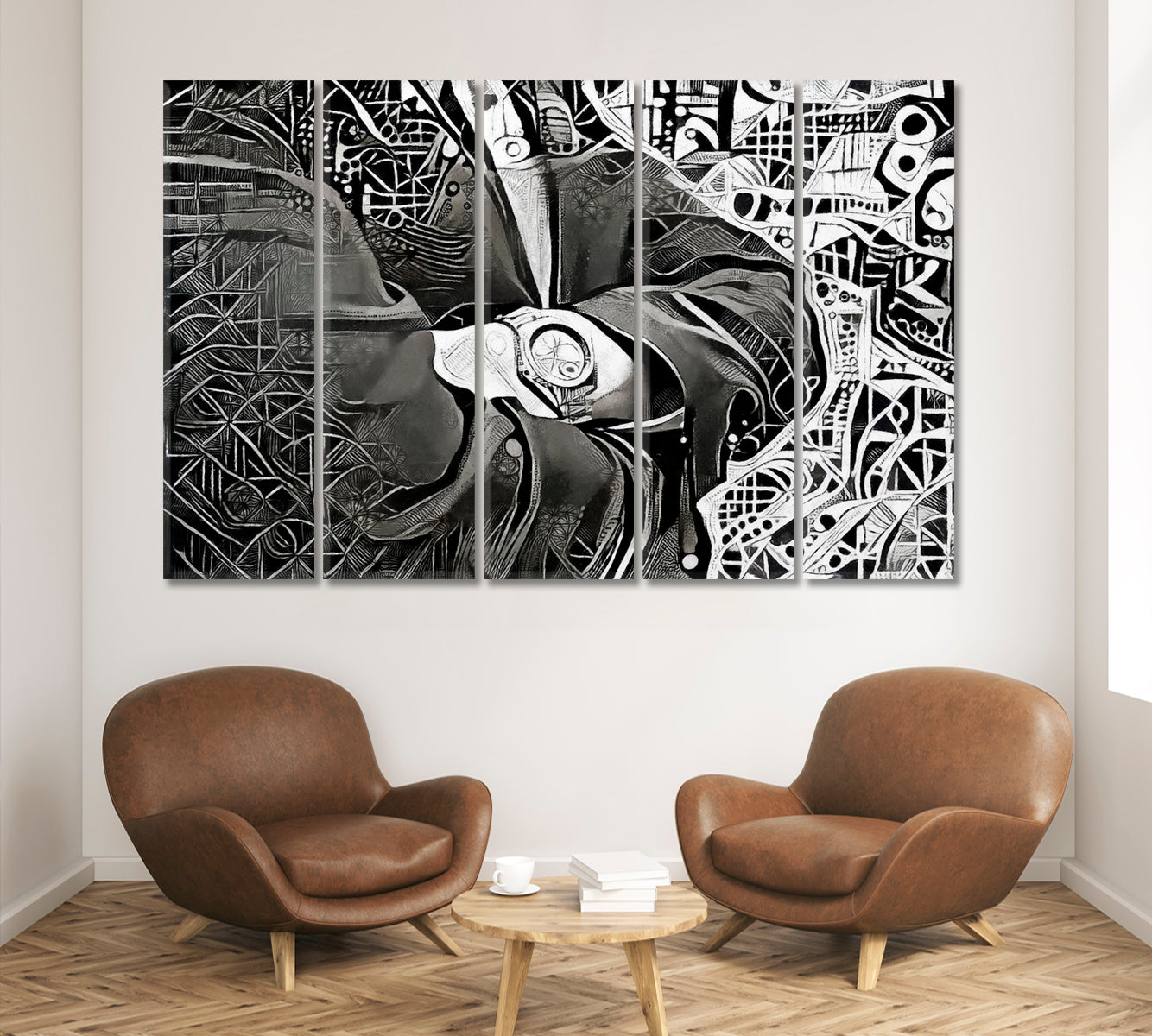 MAN WITH WATCH Abstract Geometric Modern Cubism Futurism Office Wall Art Canvas Print Artesty 5 panels 36" x 24" 