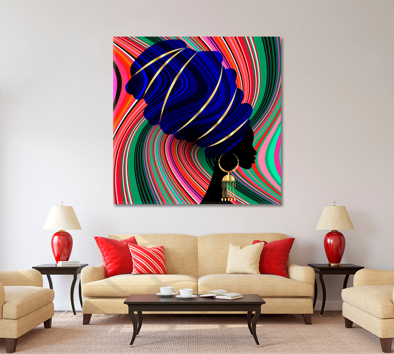 Trendy Twisted Lines Bright Indigo Fuchsia Mint Color Mix African Woman African Style Canvas Print Artesty   