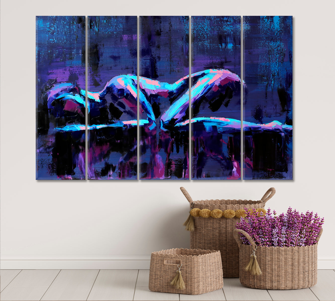 MOUNTAINS Lying Girl Body Shape Conceptual Abstract Painting Contemporary Art Artesty 5 panels 36" x 24" 