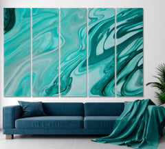 Green Marble Swirls Painting Fluid Art Fluid Art, Oriental Marbling Canvas Print Artesty 5 panels 36" x 24" 