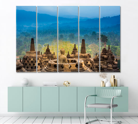 Borobudur Temple Yogyakarta Java Indonesia Ancient Architecture Statue Scenery Landscape Fine Art Print Artesty 5 panels 36" x 24" 