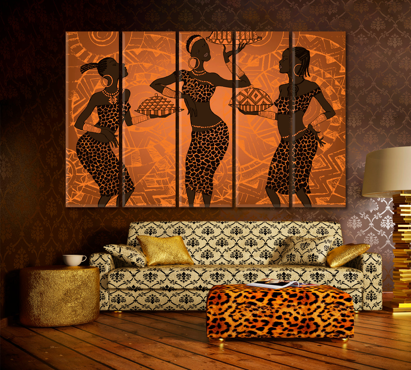 Beautiful African Black Woman Africa Ethnic Retro Vintage Art African Style Canvas Print Artesty 5 panels 36" x 24" 