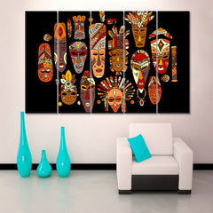 AFRICAN Face Masks Abstract Tribal Ethnic Abstract Art Print Artesty 5 panels 36" x 24" 