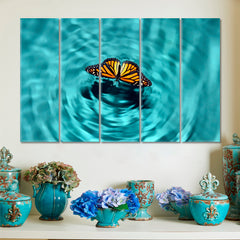 BUTTERFLY REFLECTION Wave Motion Water Photo Art Artesty 5 panels 36" x 24" 