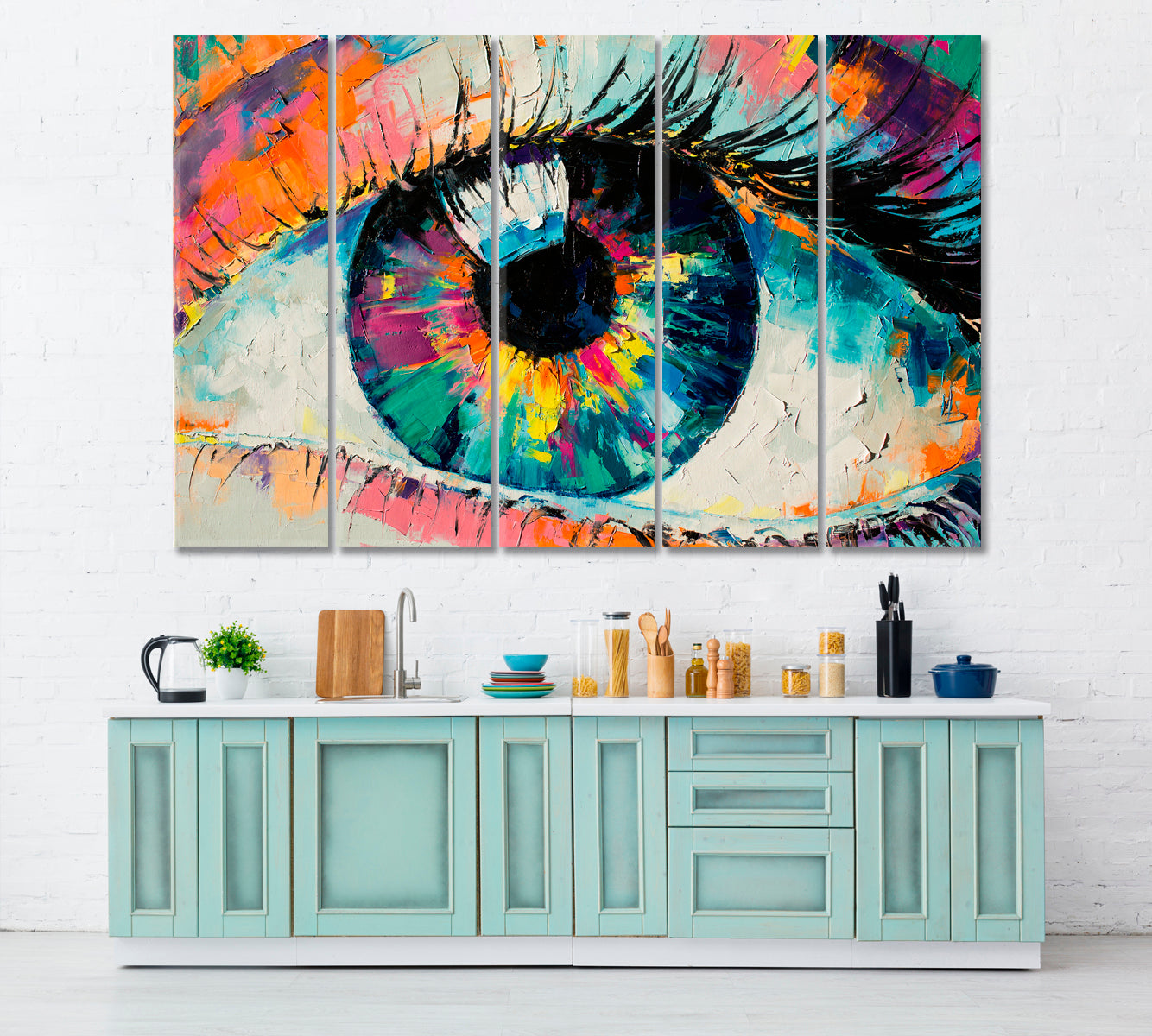 ABSTRACT EYE Colorful Contemporaty Fine Art Artesty 5 panels 36" x 24" 