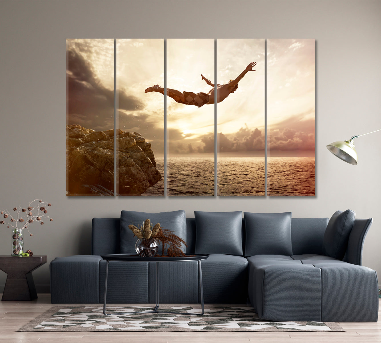 Cliff Diver Adventure Motivation Sport Poster Print Decor Artesty 5 panels 36" x 24" 