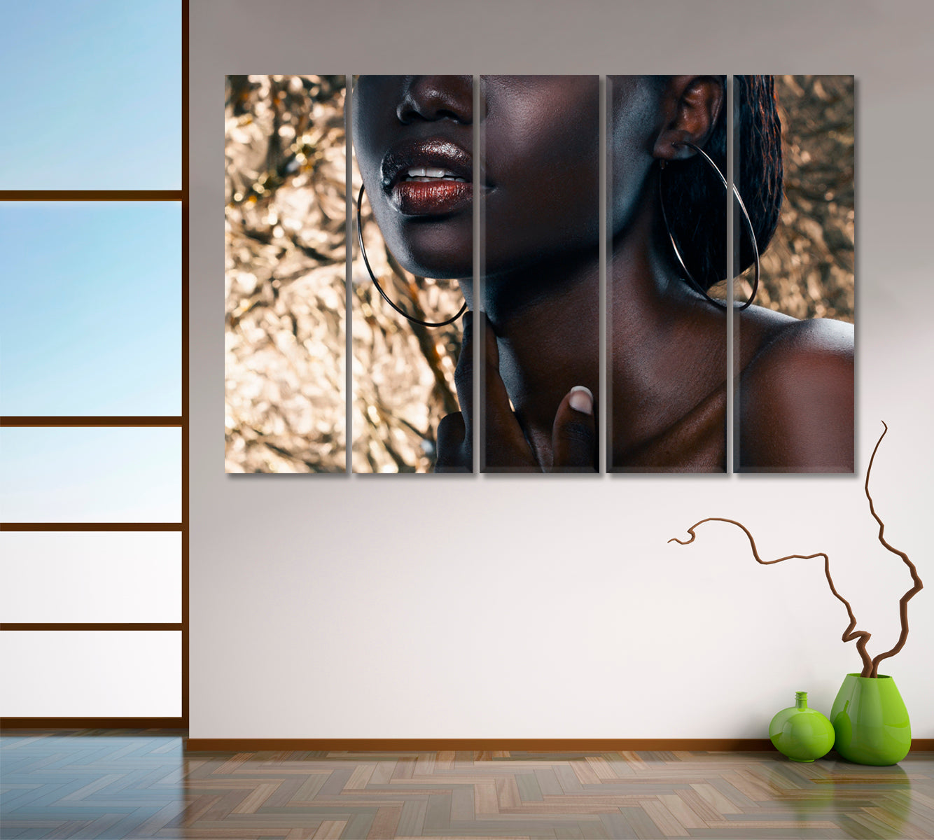 Attractive African American Woman Spa, Zen Wall Canvas Art Artesty 5 panels 36" x 24" 
