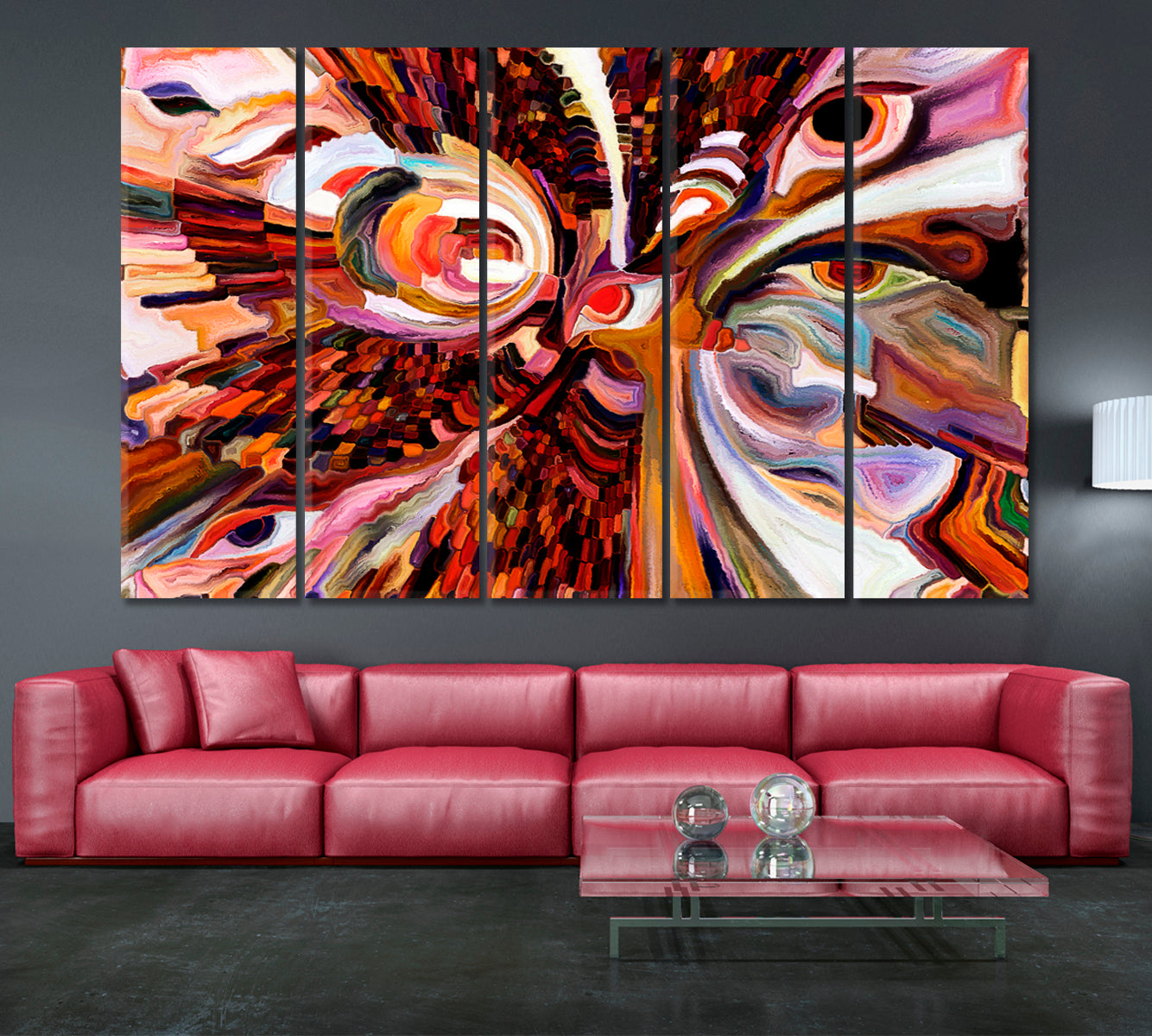 Colors of the World. Eye Symbols with Mosaic Patterns Abstract Art Print Artesty 5 panels 36" x 24" 