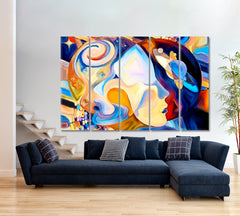 MALE AND FEMALE Abstract Multicolor Shapes Consciousness Art Artesty 5 panels 36" x 24" 