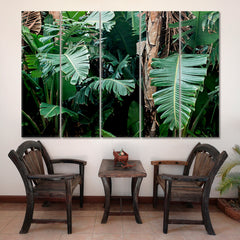 TROPICAL JUNGLE Banana Tree Big Green Leaf Exotic Green Garden Tropical, Exotic Art Print Artesty 5 panels 36" x 24" 