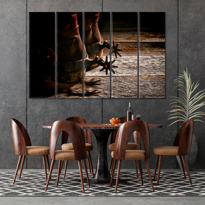 WILD WEST Retro Cowboy Western Riding Spurs Vintage Style Canvas Print Vintage Affordable Canvas Print Artesty 5 panels 36" x 24" 