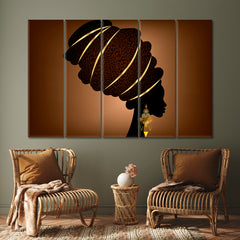 Ethnic African Lady Turban Brown Gold African Style Canvas Print Artesty   