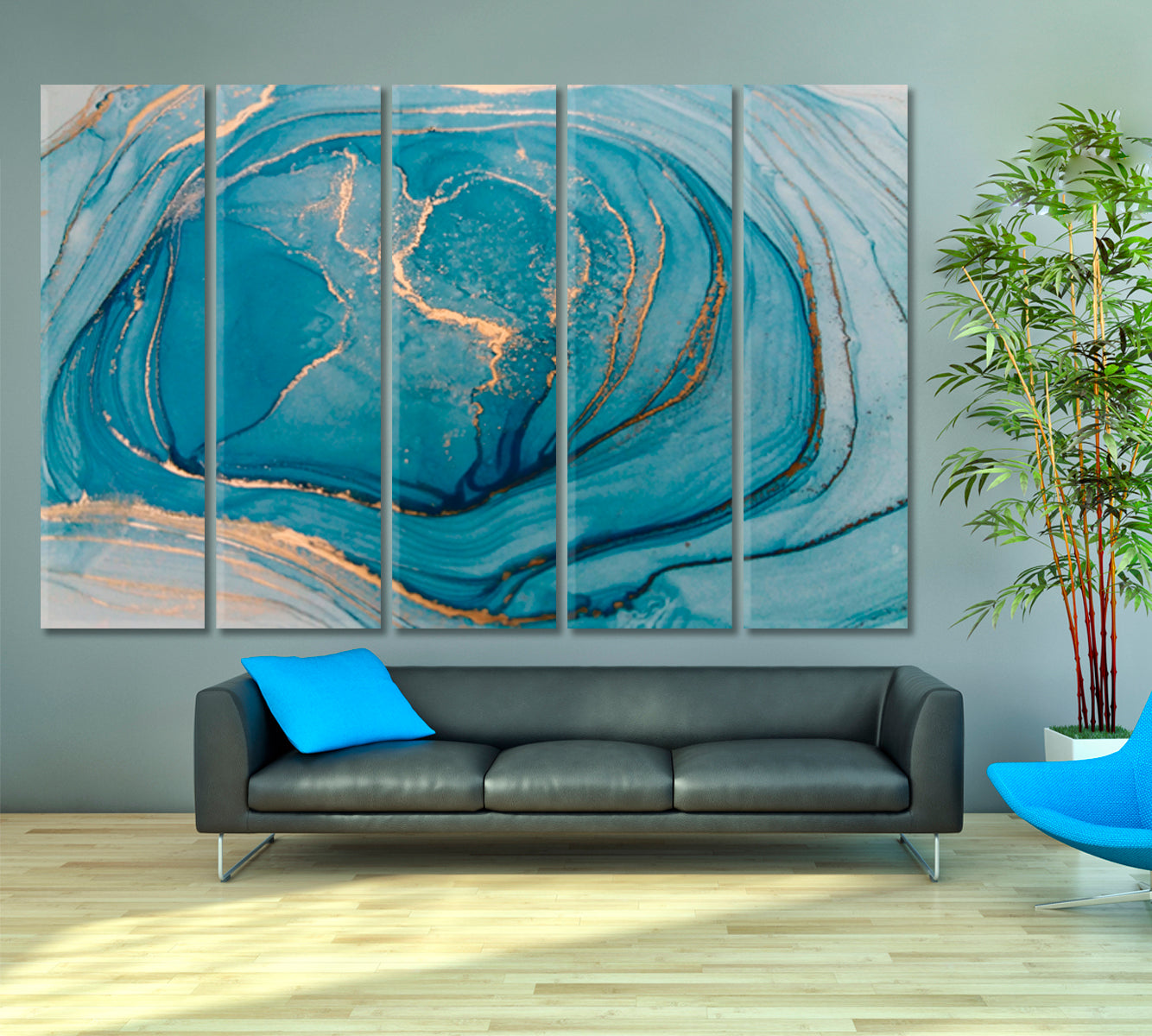 INSPIRED BY AEGEAN SEA Cerulean Hues Marble Abstract Fluid Ink Pattern Fluid Art, Oriental Marbling Canvas Print Artesty   